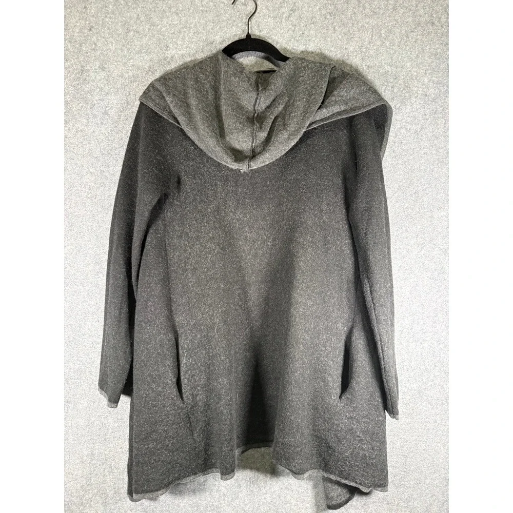 BNCI Blanc Noir Womens XL Gray Wool Blend Hooded Open Front Cardigan Coat Jacket